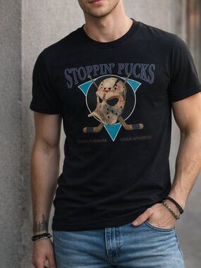 Crease Guardians “Stoppin’ Pucks” Goalie Tee •Hockey Graphic Shirt